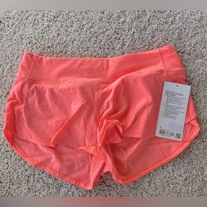 NWT lululemon speed up shorts, low rise 2.5in, size 6, rare color, sunset